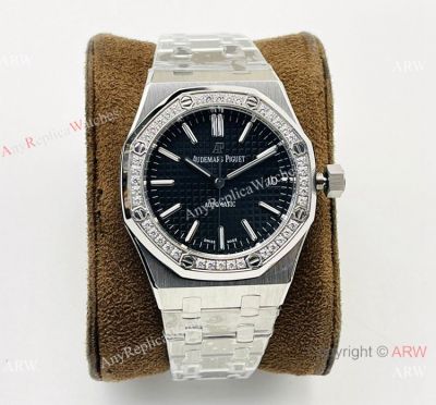 Superclone Audemars Piguet Royal Oak 37 Women Watch Black Dial Diamomd set